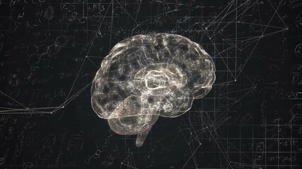 Poster - animation of digital brain and chemical equations on black background