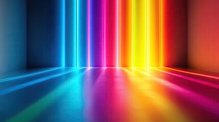 Poster - Vibrant neon lights create a stunning visual effect on a sleek surface, showcasing a colorful spectrum of hues and reflections.