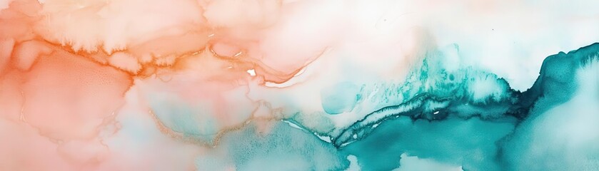 Aufkleber - A stunning abstract painting showcasing fluid textures in vibrant peach and teal hues, perfect for modern art decor.