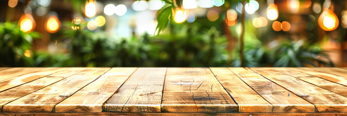 Wall Mural - Wooden board empty table background. abstract blurred cafe background