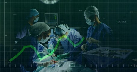 Wall Mural - Animation of financial data processing over diverse surgeons