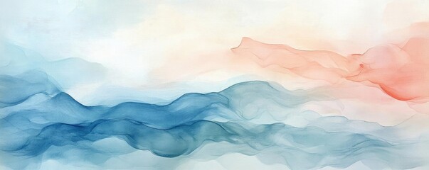 Aufkleber - Soft and serene abstract painting featuring flowing waves of blue and pink tones, perfect for modern decor and artistic projects.