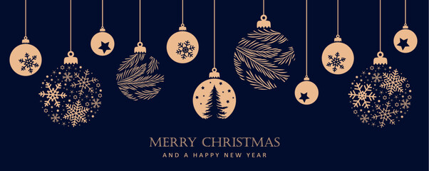 merry christmas card with hanging ball decoration vector illustration