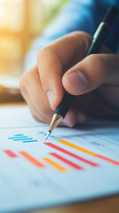 Poster - A person is writing with a pen on a piece of paper. Concept of focus and concentration as the person carefully writes down their thoughts or ideas