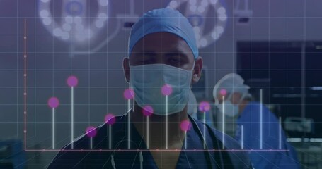 Poster - Animation of statistics and data processing over caucasian male surgeon