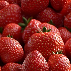 Wall Mural - Close Up of Fresh, Ripe, Vibrant Red Strawberries in a Group, Summer Fruits Background