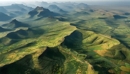 Expansive Aerial Perspective of Ethiopias Lush Agricultural Landscape