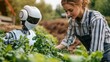 © Namwan - A robot farmer interacting with a human farmer, sharing knowledge and expertise to ensure a successful harvest.