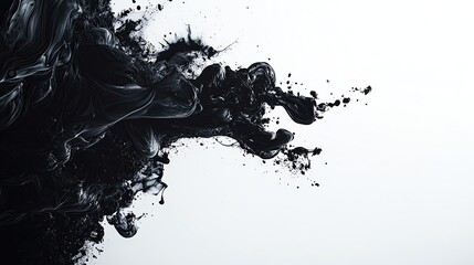 Poster - Abstract black ink splash creating a dramatic effect against a white background, perfect for artistic and design projects.