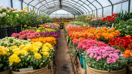 Wall Mural - a greenhouse full of colorful vibrant flowers plants