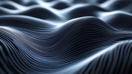 Poster - Abstract waves create a serene and dynamic surface, showcasing smooth curves and gradients in deep blue tones.