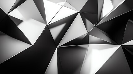 Poster - Abstract geometric design featuring sharp, reflective surfaces in black and silver tones, creating a modern and dynamic visual appeal.
