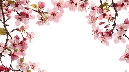 Poster - Delicate Pink Cherry Blossoms Framing a White Canvas