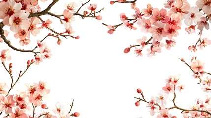 Wall Mural - Delicate Pink Cherry Blossoms Framing a White Canvas