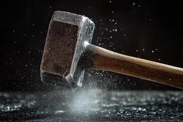 A Hammer Striking a Surface and Creating a Cloud of Dust