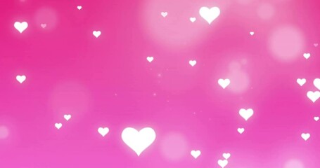 Canvas Print - Animation of hearts and light spots on pink background