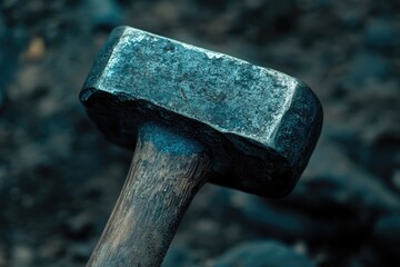 Poster - Close-up of a Worn Metal Hammer Head and Wooden Handle