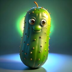 Poster - Cute cartoon cucumber with big eyes and a friendly smile.