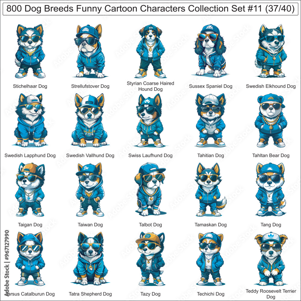 Dog Breeds Funny Cartoon Characters Collection Set of 800 Dog Faces ...