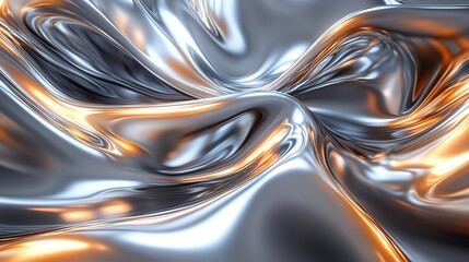 Poster - A stunning abstract view of metallic fabric with flowing curves and gleaming silver tones, creating a dynamic visual experience.