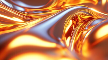 Poster - Shimmering orange metallic surface with smooth, flowing curves and reflections, creating an elegant and vibrant visual appeal.