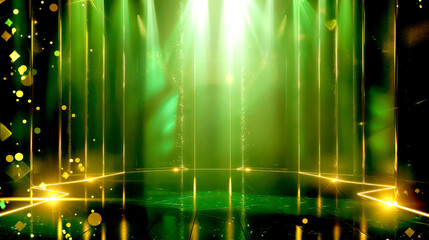 Wall Mural - Abstract luxury green background, glowing light lines. Use for design.