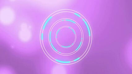 Poster - animation of white and blue circles over light spots on purple background