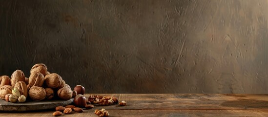 Poster - Table displaying four varieties of nuts with ample copy space image