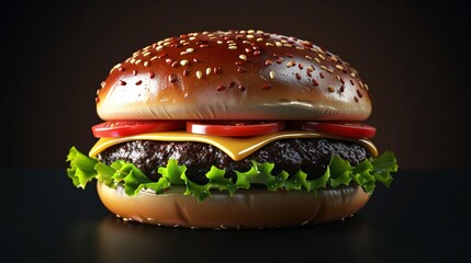 178. High-resolution 3D vector icon of a hamburger, showcasing each layer from the bun to the patty with vibrant colors and textures