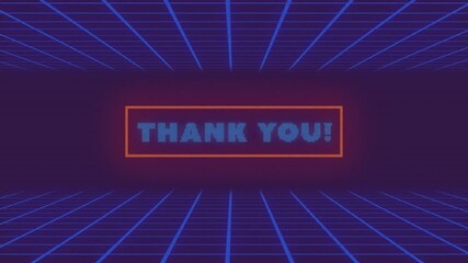 Poster - animation of thank you text over blue lines on black background