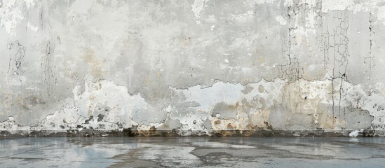 Poster - Water leaks during rainfall caused peeling paint on the concrete wall leaving a weathered appearance in the copy space image
