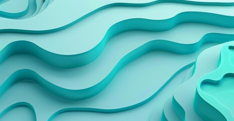 Poster - Abstract background. Windows wallpaper, cyan color, blue gradient, abstract shapes, curved lines, minimalist design, simple flowing wave shapes