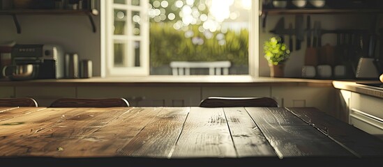 Fototapete - Kitchen table with a window in the background suitable for copy space image