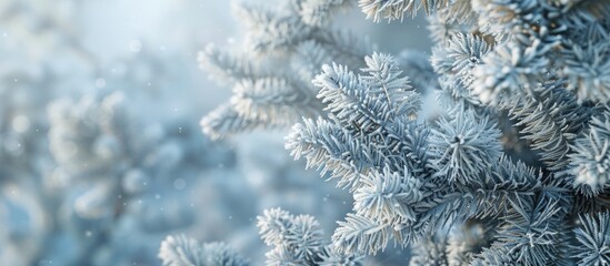 Aufkleber - Capture the enchanting winter beauty with frost dusted conifers creating a magical ambiance with icy pine branches for your home or event against a copy space image