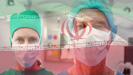 Poster - Animation of flag of iran over diverse surgeons
