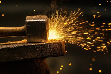 Wall Mural - Hammer Striking an Anvil, Creating Sparks