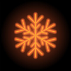 Wall Mural - Snowflake simple icon. Flat design. Orange neon on black background