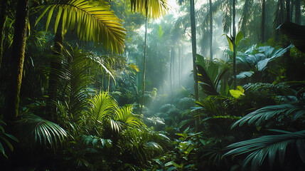 section of the amazon rainforest, showcasing the diverse and rare plant life growing among towering 
