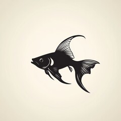 Canvas Print - A simple black and white illustration of a fish with large fins, isolated on a white background.