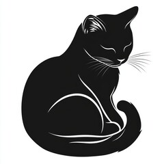 Sticker - A simple black silhouette of a cat sitting with its eyes closed.