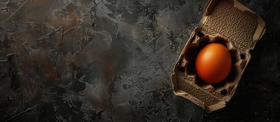 Aufkleber - Egg in carton box on a dark textured background with space for copy image