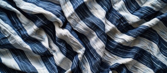Leinwandbilder - Dark blue and white striped cotton fabric texture perfect as a background with copy space image