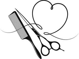 Wall Mural - Heart scissors and comb symbol of beauty salon