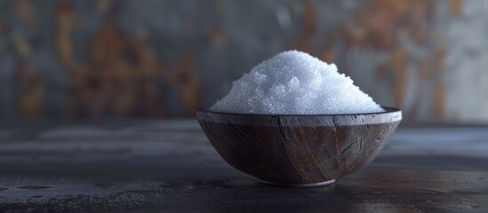 Poster - On a dark backdrop lies cane sugar in a bowl with a blurred background perfect for adding text or other elements in the unused space within the image. Creative banner. Copyspace image