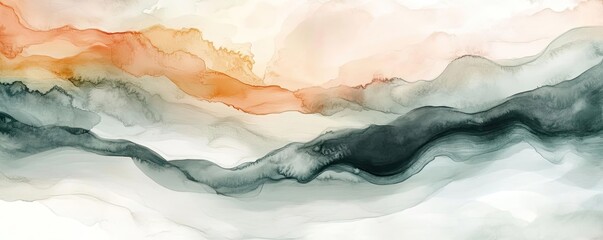 Poster - Beautiful abstract artwork featuring flowing watercolor strokes in soft hues of orange, green, and white.