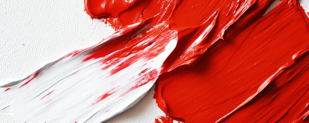 Poster - Red and white oil paint on canvas, abstract art concept