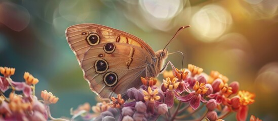 Poster - Butterfly resting on a flower with copy space image