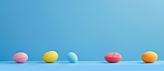 Poster - Various makeup sponges displayed on a blue background with copy space image