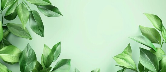 Aufkleber - Color background with green leaves and ample copy space image