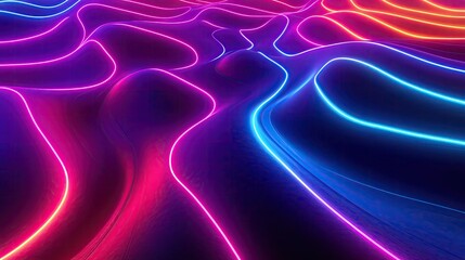 Poster - Vibrant neon waves create a mesmerizing pattern of light and color, perfect for backgrounds and digital design.